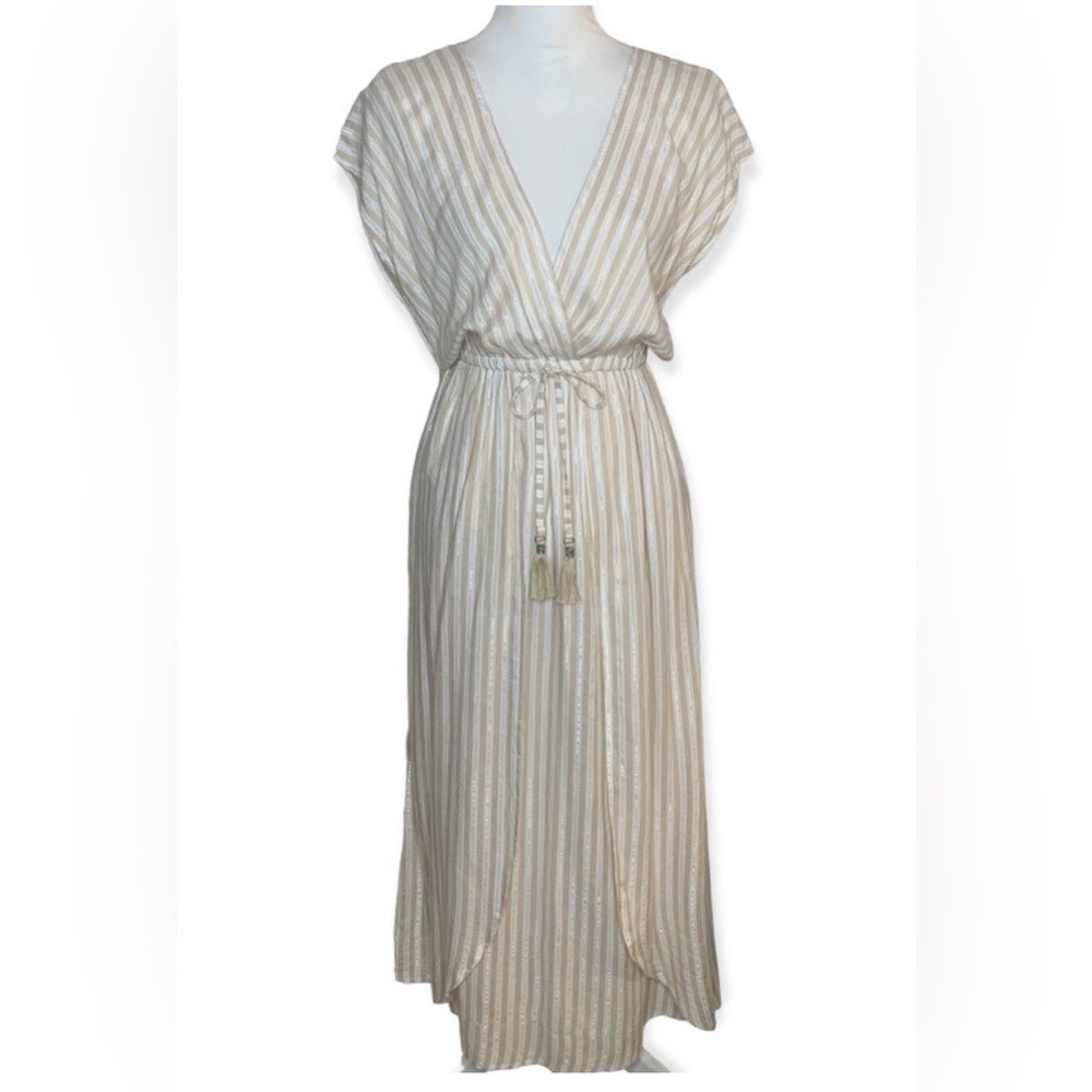 NWT Blue Island Cream and‎ White Striped Maxi Swim Coverup - Picture 2 of 8